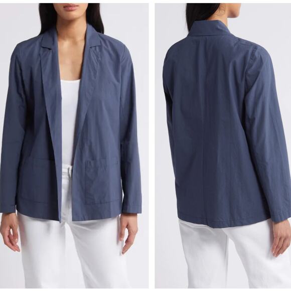 EILEEN FISHER Organic Cotton Longline Blazer in Ocean Blue Sz XL {BB51} - Picture 1 of 5